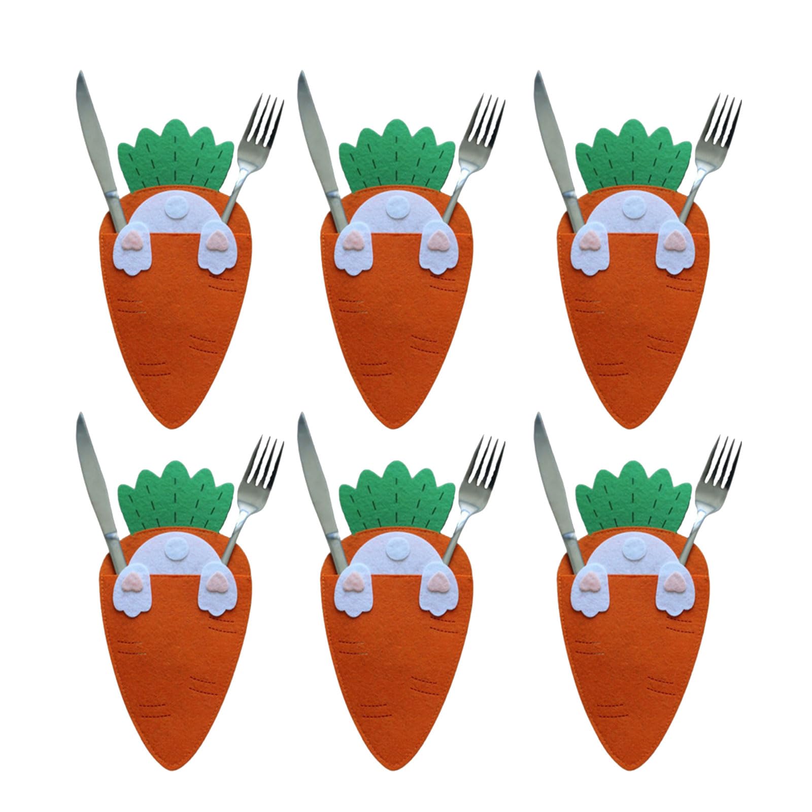 MICFENY Pack Of 6 Easter Carrot Cutlery Holders For Festival Table Decors Perfect For Family Dinners And Themed Parties