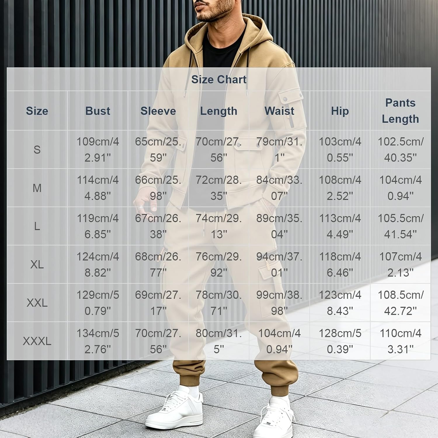 Men's Full Zip Loose Hooded Jackets with Straight Leg Cargo Sweatpants Athletic Casual Tracksuit Sets