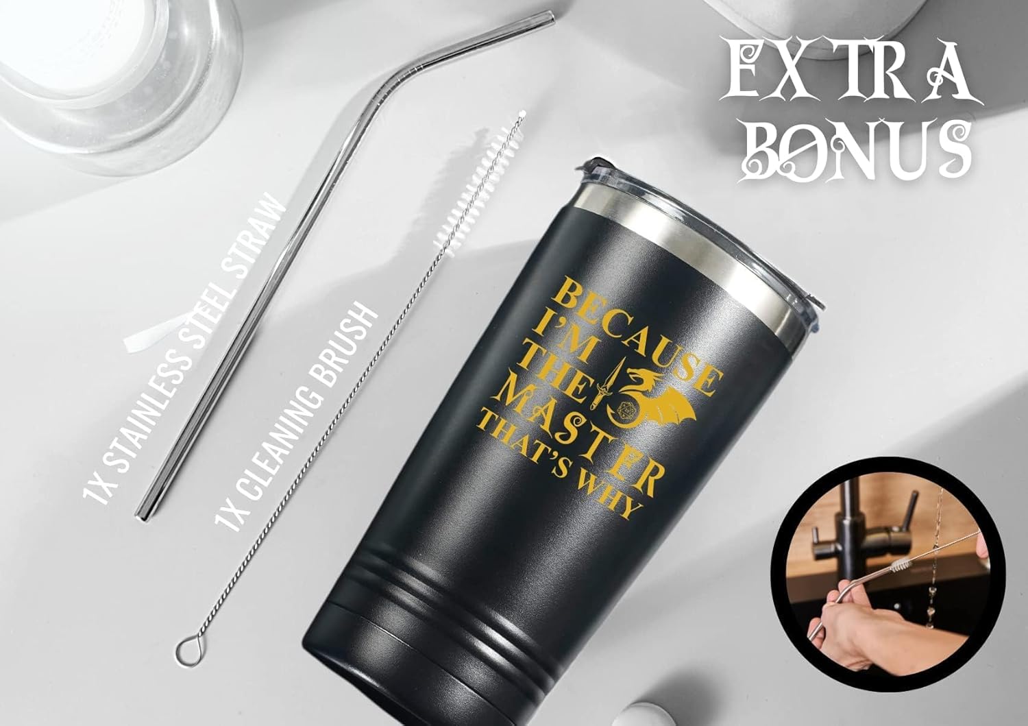 Onebttl Dragon Master Tumbler - 20OZ Stainless Steel Gift for Men, Dad, Boyfriend, Coworker - Black - Image 3