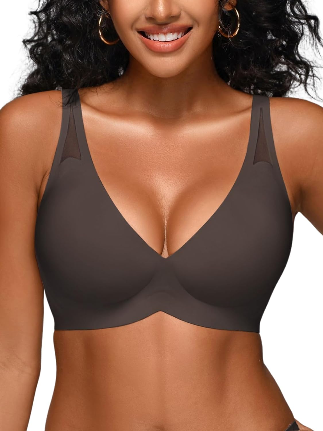 Jelly Bras for Women - Wireless Deep V No Underwire Bralette with Support - Seamless Comfortable Lightly Padded T-Shirt Bra