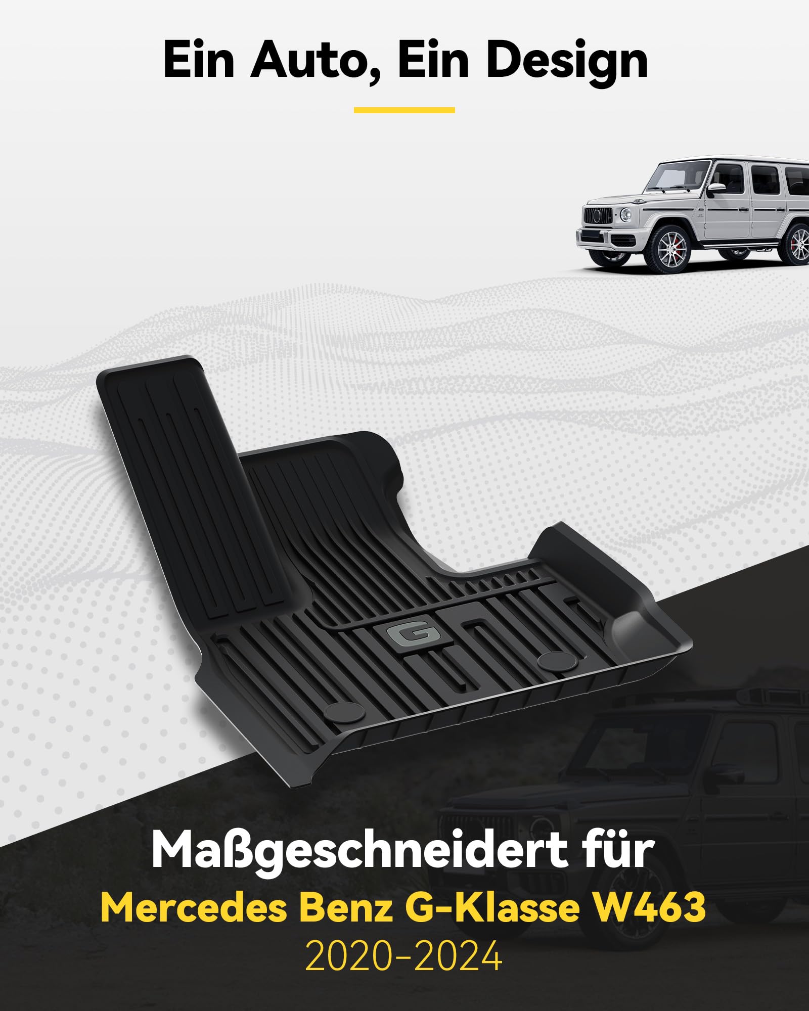 3W Fußmatten und Kofferraumwanne für 2020-2026 Mercedes Benz G Klasse W463/W465/G500/G550/AMG G63 SUV (Nicht für Station Wagon), TPE Allwetter Fußmatten und Kofferraummatten Autofußmatten Zubehör