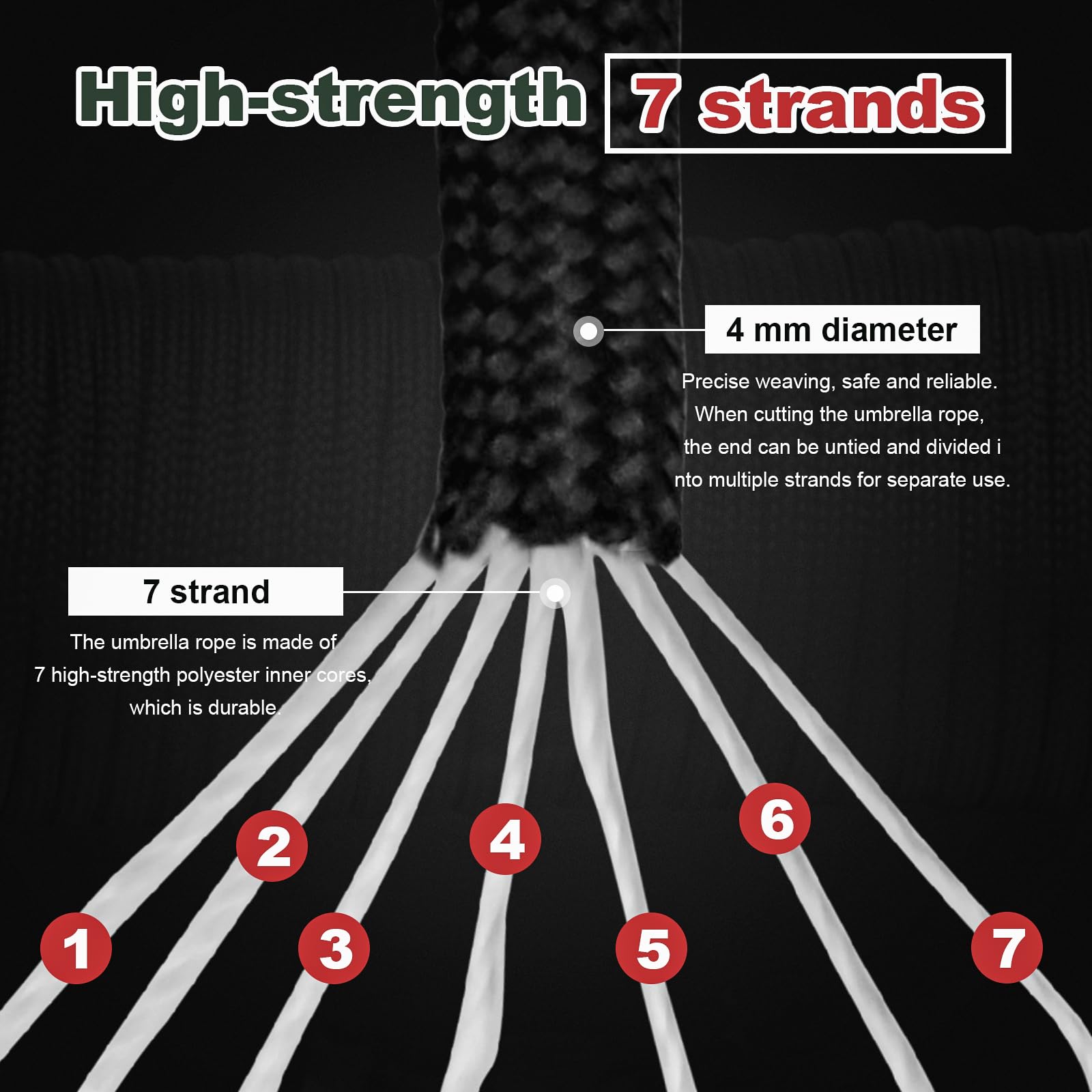30M 550lb Paracord Rope 4mm Heavy Duty 7 Strand Nylon Cord Tent Rope Cord with Plastic Buckles for Camping Hand Crafting (4mm * 30M - Image 3