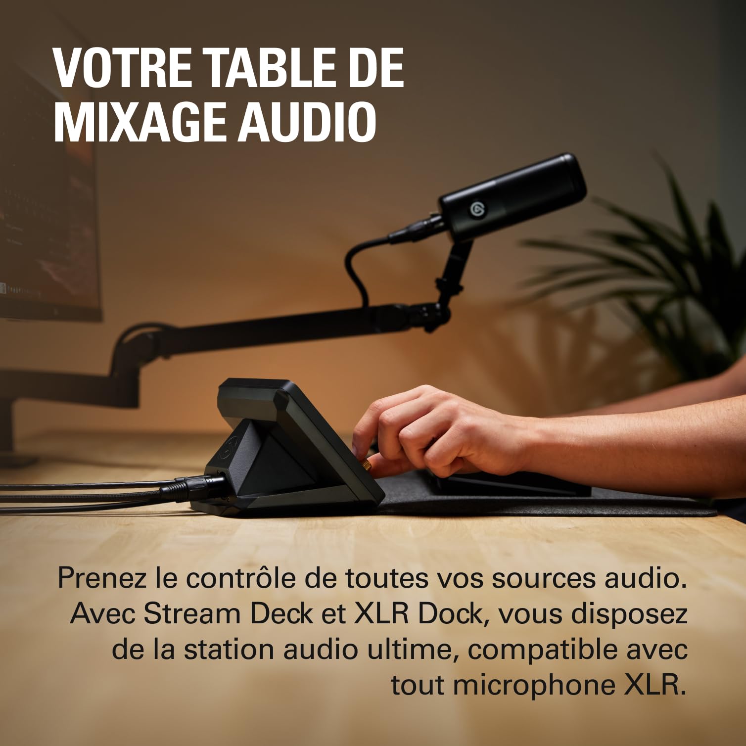 Elgato Stream Deck + XLR – Mixeur audio | Interface XLR-USB pour micro à l'arrière, compatible tout micro XLR, podcasts, molettes, touches LCD, PC/Mac