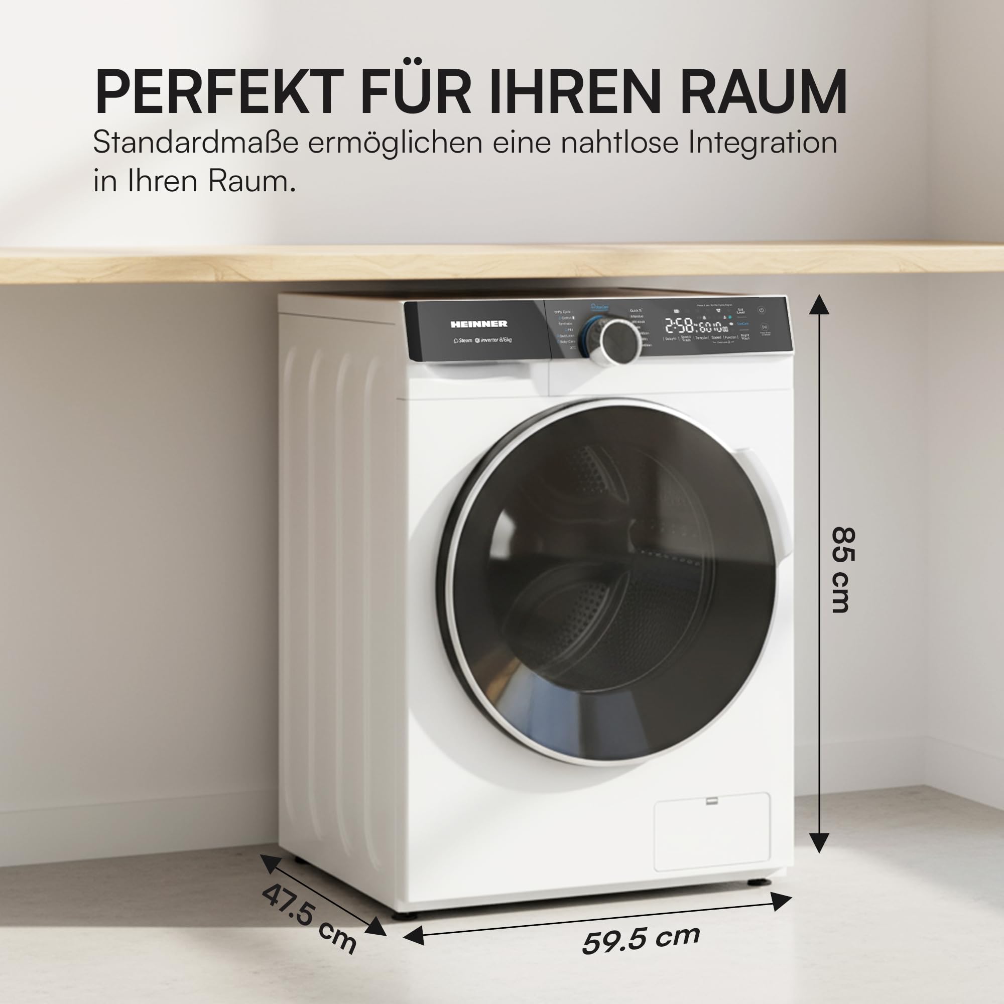 HWDM-M814IVKA Waschtrockner Combo – 8 kg Waschen/6 kg Trocknen, 1400 U/min, 15 Programme, LED-Touch-Display, Inox-Finish, Energieklasse A, 5 Jahre Garantie (8/6 kg) (8/6 kg)