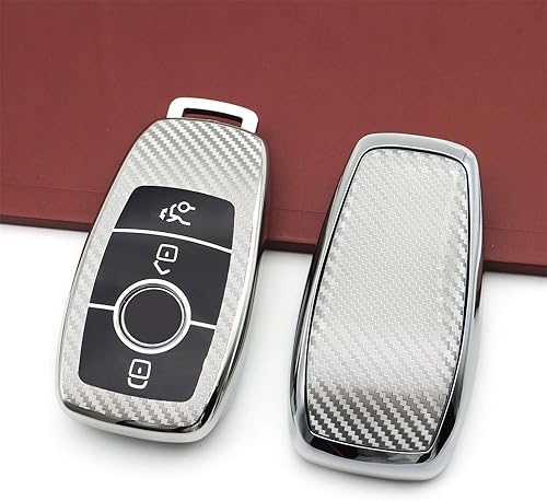 Miniatura 3 de Funda de cuero para llavero Mercedes-Benz 2019-2022 Clase C, Clase G, Clase 2017-2022 Clase E 2018-2021 Clase S, Patrón de fibra de carbono - Plata