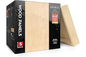 ARTEZA Wood Canvas Boards (8 x 8 Inches, Pack of 5) for...