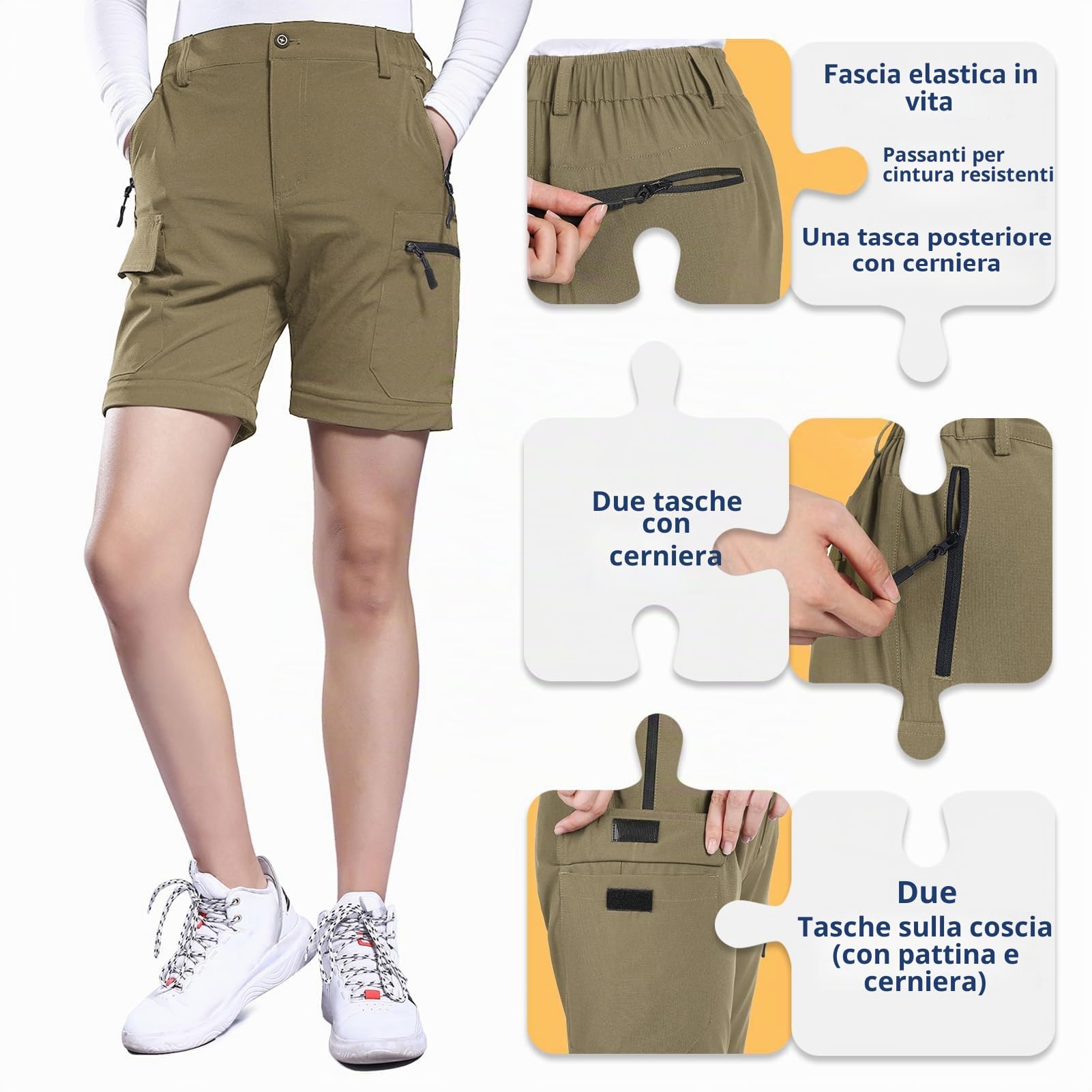 Hiauspor Pantaloni Trekking Donna Estivi Convertibili Montagna Escursionismo Leggeri con Zip off Pantaloni ad Asciugatura Rapida Elasticizzati UPF 50+