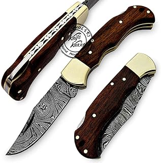 Rose Wood 6.5'' 100% Handmade Damascus Steel Folding Pocket Knife 100% Prime Quality - Knife Knation