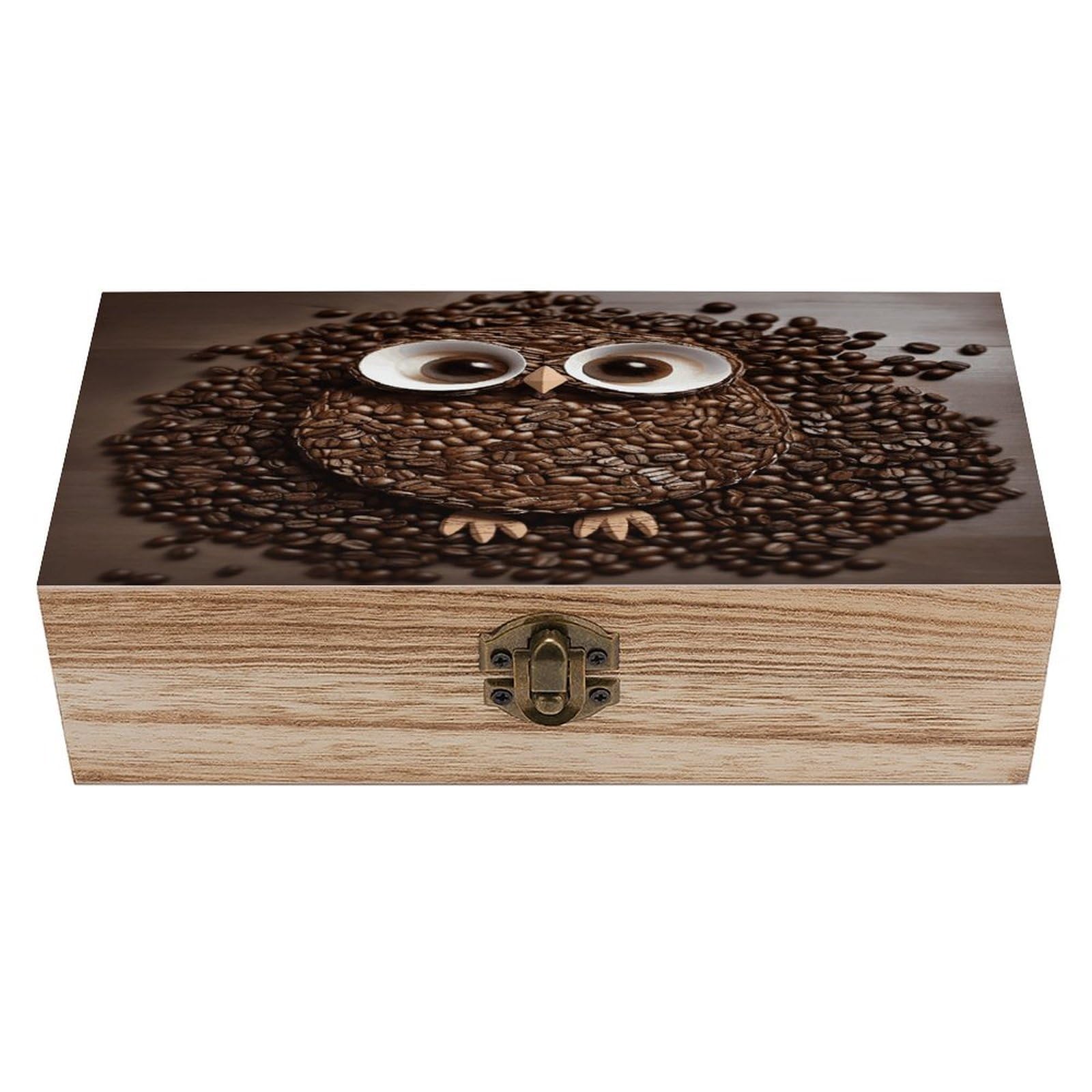 VstaDank Coffee Bean Owl Wooden Storage Box Wooden Keepsake Box with Hinged Lid Exquisite Solid Wood Decorative Jewelry Case Memory Box for Jewelry Photos Letters Crafts Trinkets