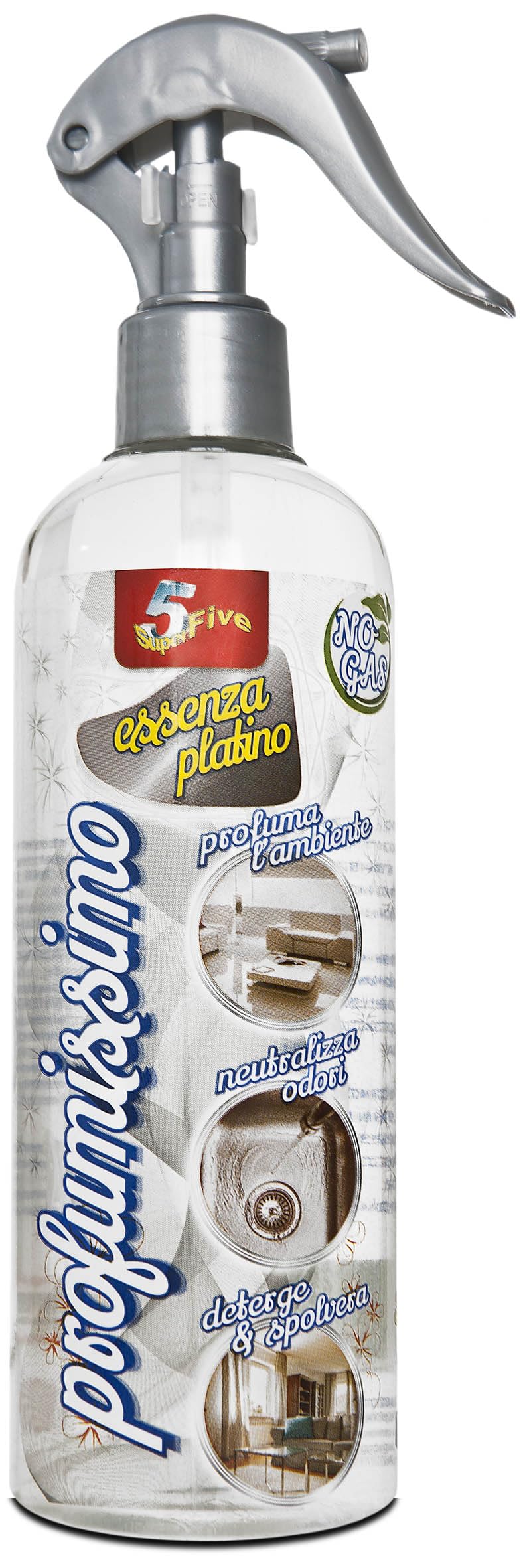 SUPERFIVE, Profumissimo, Profumatore Spray per Ambienti e Tessuti, Deodorante Spray Casa 350ml x 6 Pack (2,1 Litri) (Platino)