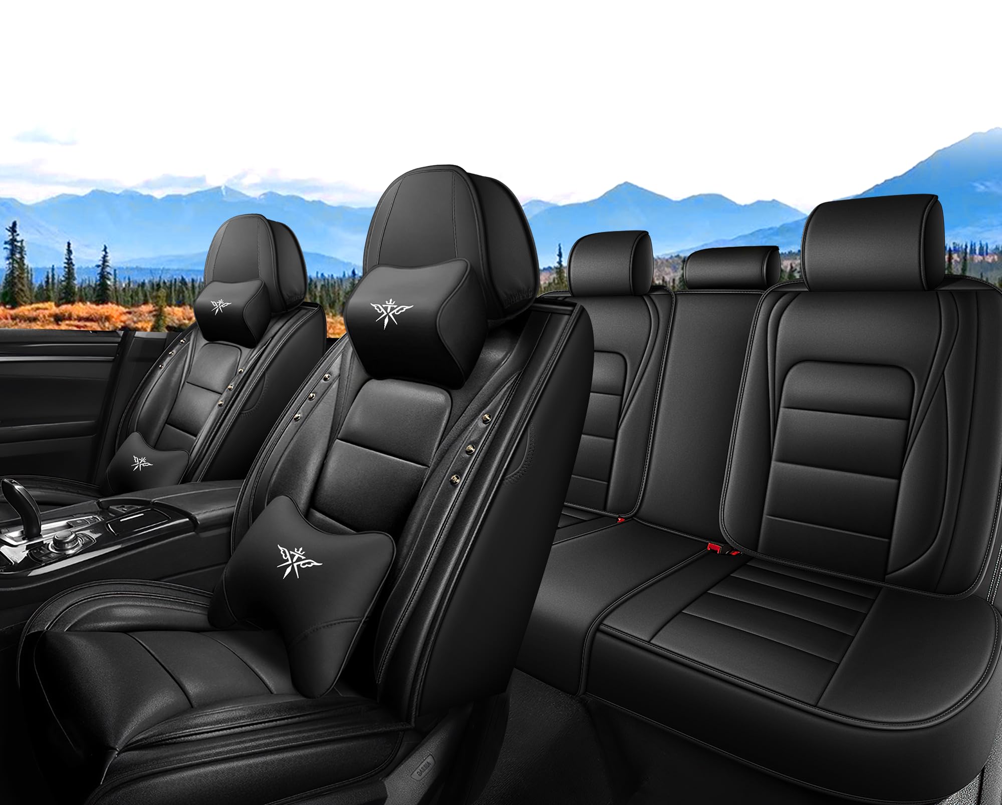 PANG DOU Seat Covers for Dodge Challenger 2009-2025, Luxury Leather & Waterproof, Full Set Custom Fit Car Seat Covers Automobile Interior(Black)