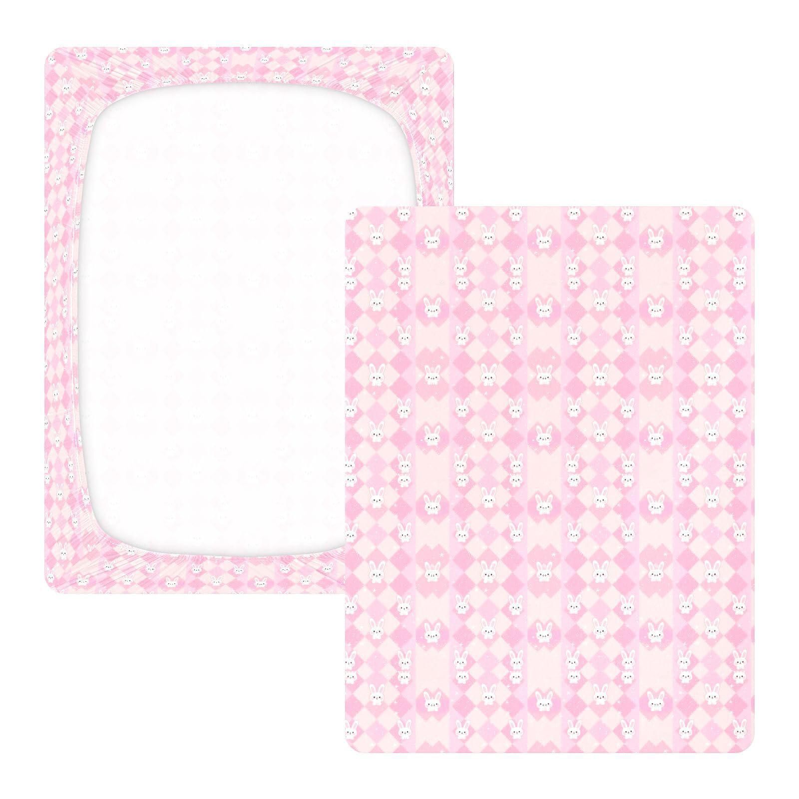 Sábanas de algodón para cuna de bebé, cómodas y transpirables, diseño de conejo pastel, melocotón, para decoración de guardería, 1 paquete de juego de sabanas para 52 x 28 pulgadas