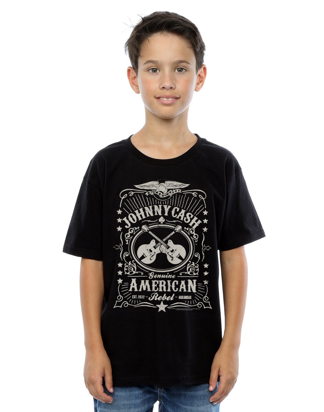 Absolute Cult Johnny Cash Boys American Rebel T-Shirt 9-11 Years Black