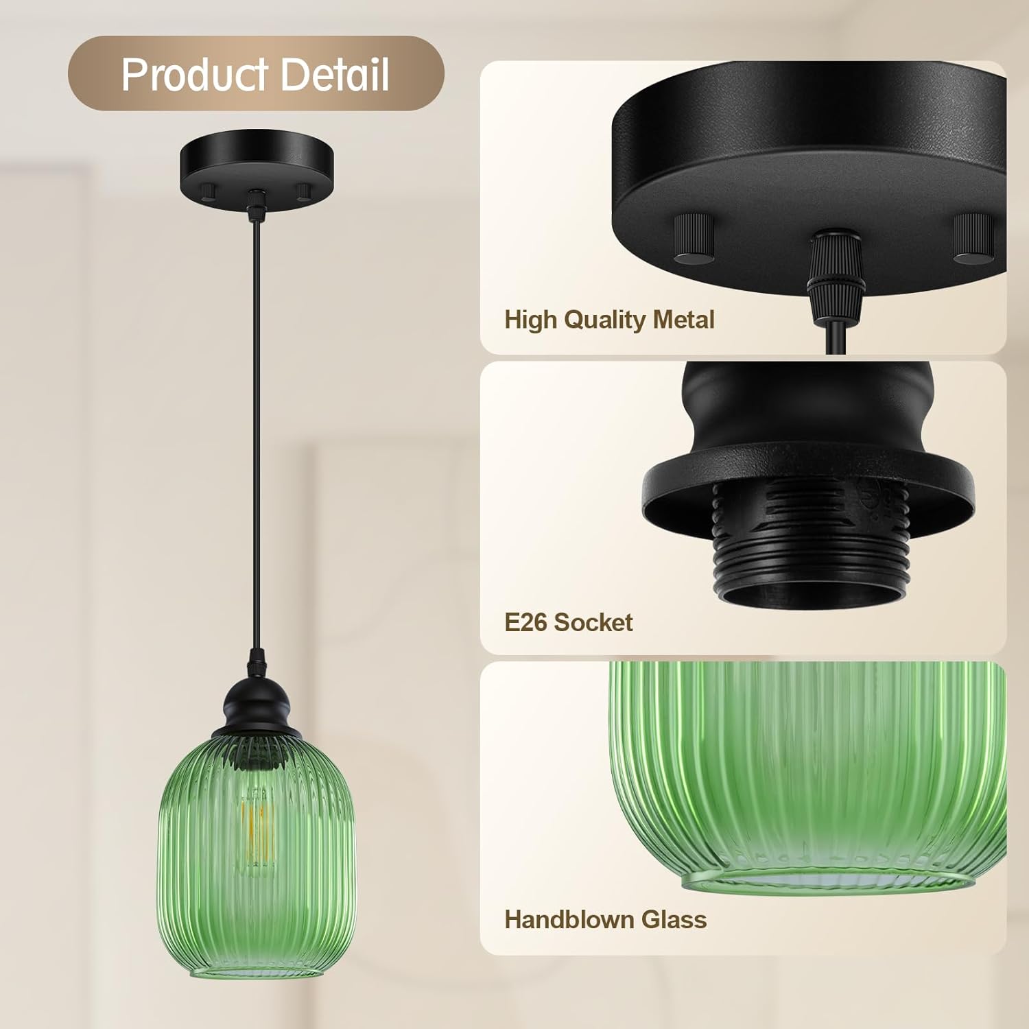 BoostArea Modern Pendant Light Fixtures, Industrial Hanging Ceiling Lamp with Clear Glass Shade, Farmhouse Black Pendant Lighting for Kitchen Island Decor Living Room Hallway Bedroom Dining（2 Pack）