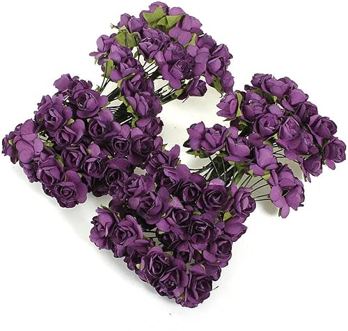 144pc hermoso papel artificial rosa flor boda tarjeta adorno (púrpura)