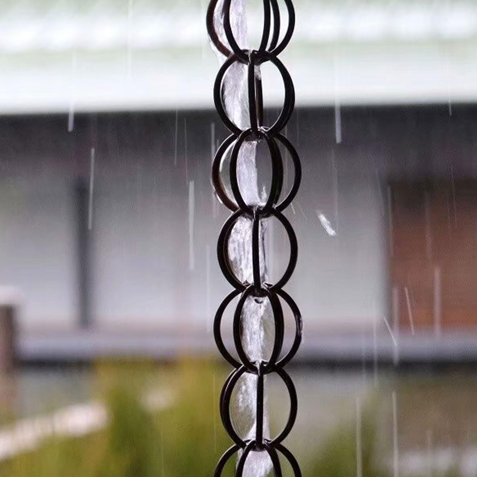 WEKONUMEX Rain Chains for Gutters, Black Rings Rain Chain Gutter Downspout Replacement For Garden Patio Porch Multiple Sizes(2m(6.5ft))