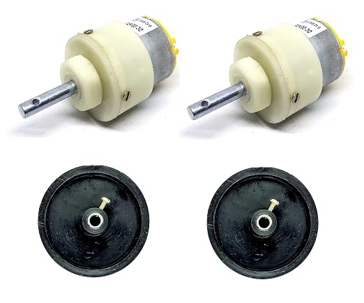 INVENTO 2pcs 6V - 12V 5 Kg-cm 200 rpm DC Metal Geared Motor with 65mm x 18mm Wheel for Robot Car DIY (ISC 1600-2F)