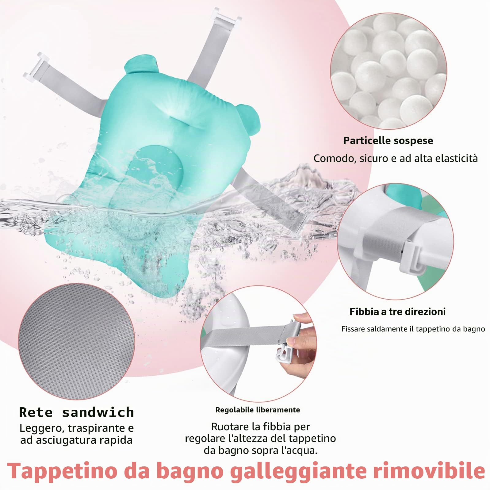 Vasca da bagno pieghevole per bambini e neonati, con tappetino antiscivolo e rete di sicurezza, salvaspazio (verde)