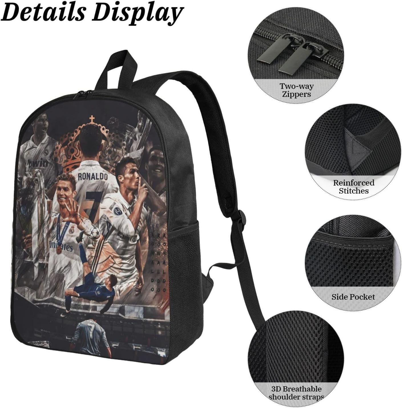 Cristiano Ronaldo Backpack With Lunch Bag Box And Pencil Case #7 Soccer Lovers Backpacks Football Fans Back Pack Laptop Bag Outdoor Sports Rucksack For Travel Work Hiking