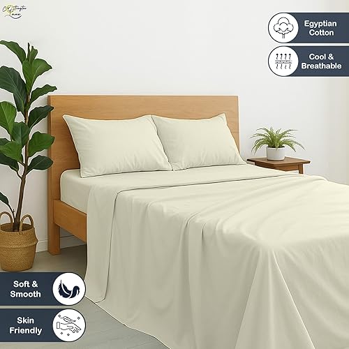 Miniatura 2 de Olympic - Juego de sábanas de algodón de 400 hilos tamaño Queen, juego de sábanas de 4 piezas para colchones de hasta 12 pulgadas de profundidad,