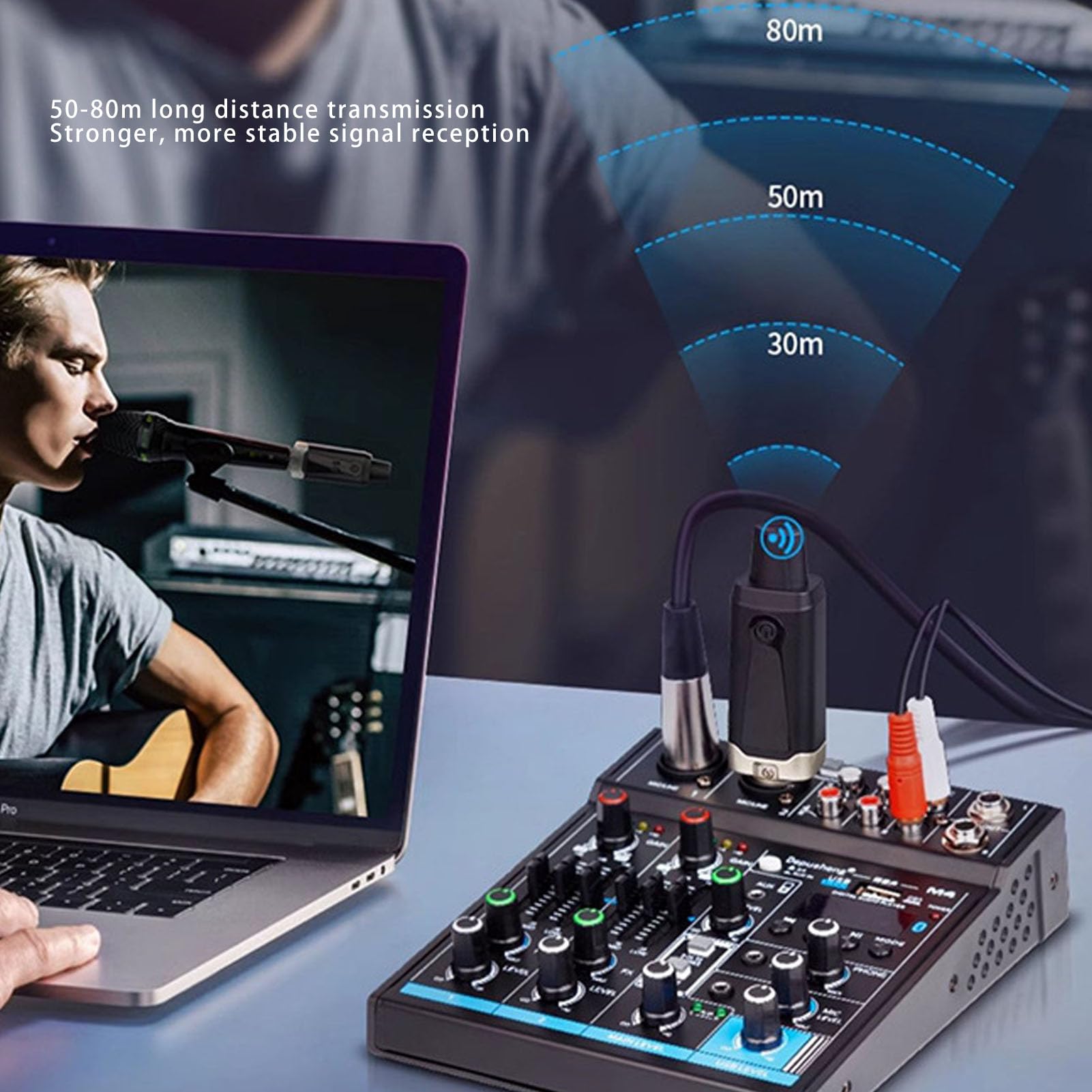 Drahtloser Mikrofonsender, UHF-XLR-Funkmikrofonsystem, Unterstützt 48 V Phantomspeisung, 262 Fuß Reichweite, XLR-Mikrofon-Funksystem für Dynamischen Kondensator-Mikrofonmischer