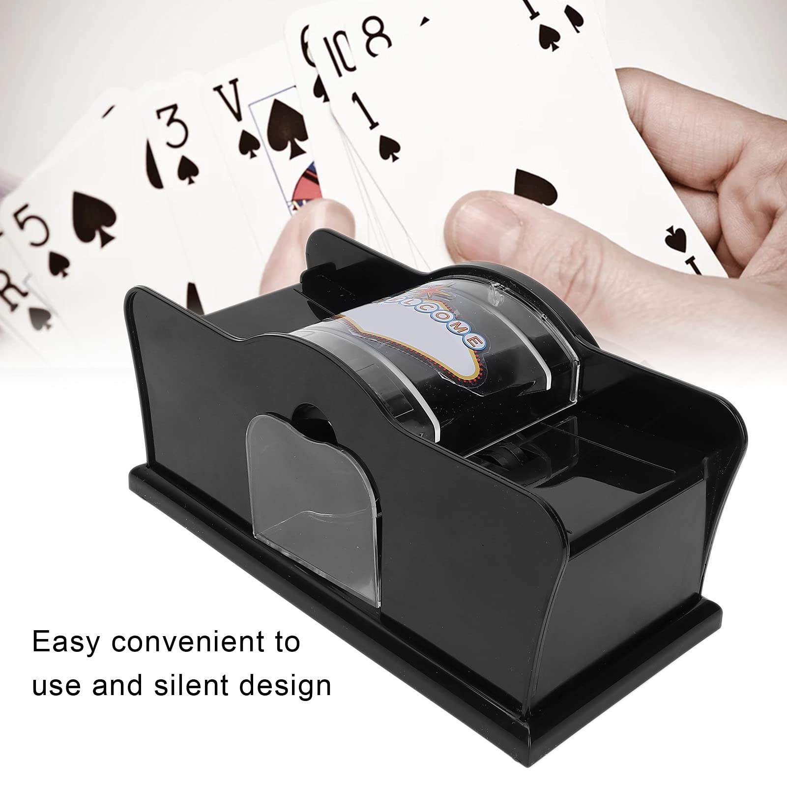 Agatige Manual Card Shuffler, 1?2 Deck Poker Card Shuffler Manual with Hand Crank, Poker Playing Card Casino Card Manual Shuffler Tool for UNO, Poker Games(Black)