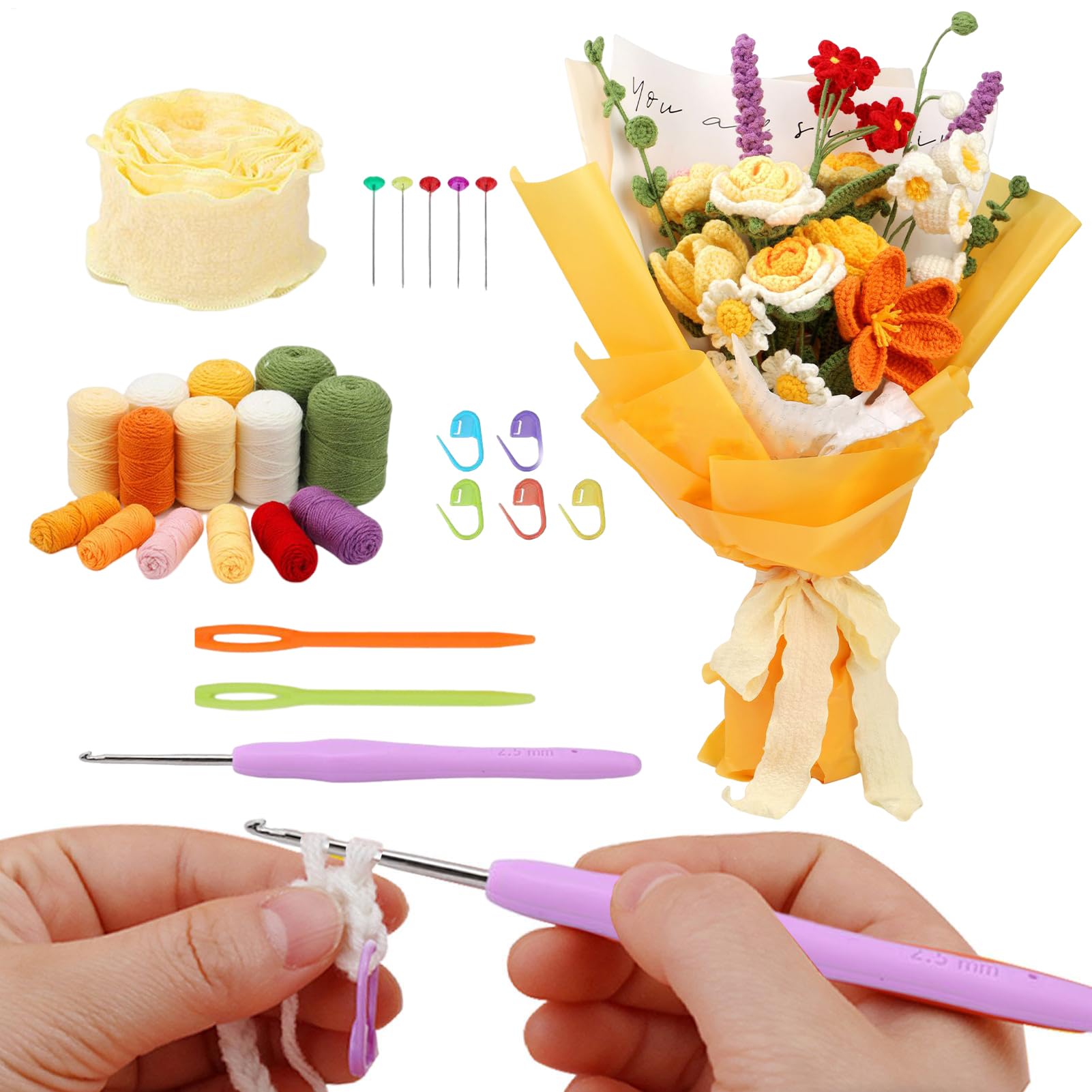 Kit de crocheting de flor para relajarse en casa tejiendo lindos adornos 8