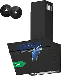 FIREGAS Campana Extractora Inclinada 60 cm para Cocina, Clase A+++, Motor sin Escobillas, 684 m³/h, Control Táctil y por Gestos, 9 Velocidades, Extracción o Recirculación, Bajo Consumo, Color Negro