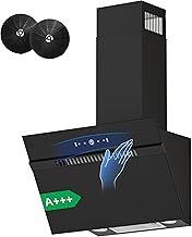 FIREGAS Tilted Cooker Hood 60 cm, Class A+++, Brushless Motor, 684 m³/h, Touch and Gesture Control, 9 Speeds, Extraction or Recirculation, Low Consumption, Black