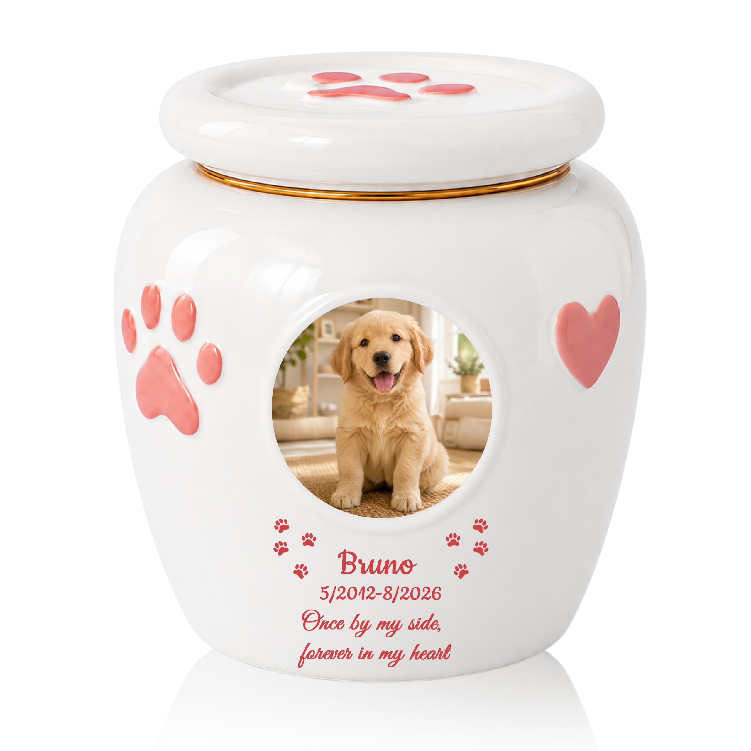 Iwe Custom Dog Urn for Ashes with Photo Name, Ceramic Pet Urn for Dog Ashes