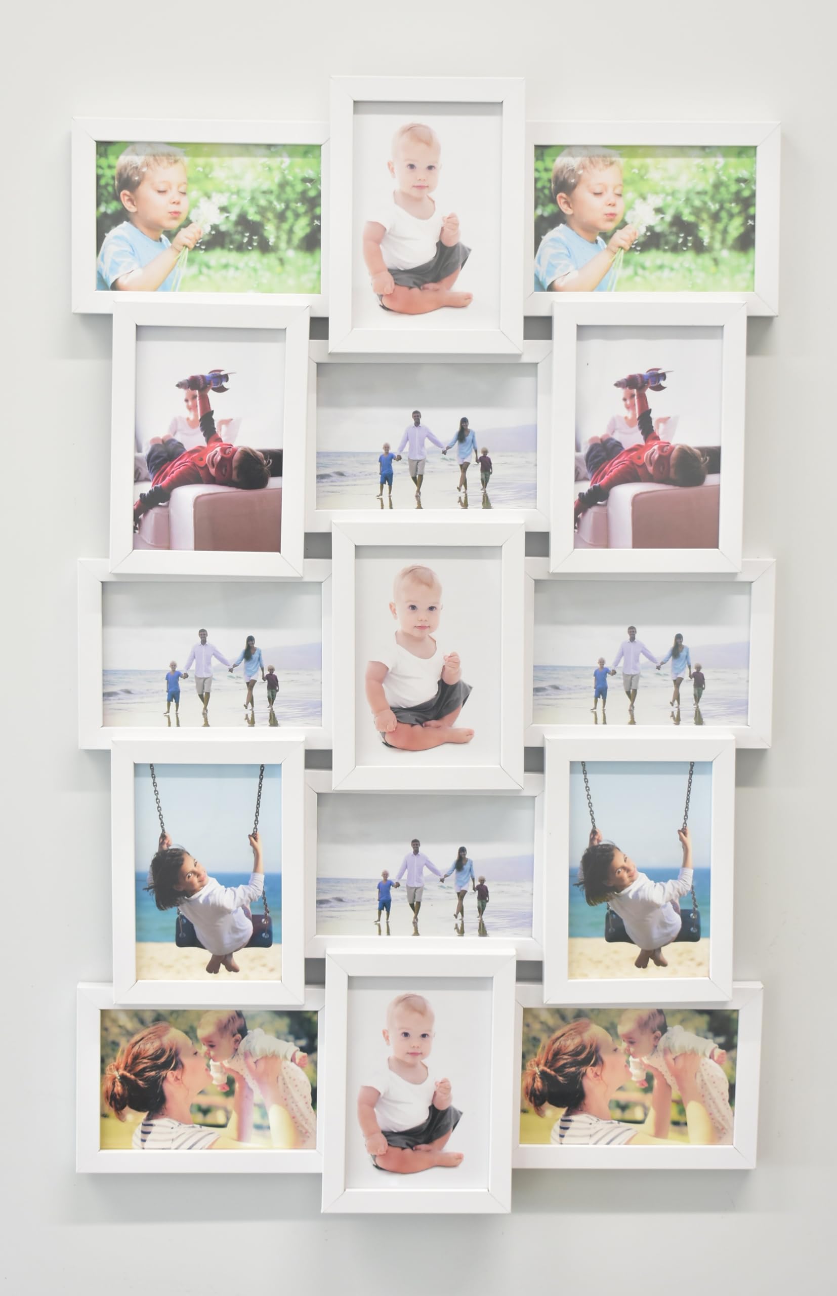 Deenz White 15 Picture Multi Aperture Photo Frame For 15 Photos Holds 6X4 Home Decoration, Living Room, Bedroom Room, Eye-Catching Design (White)