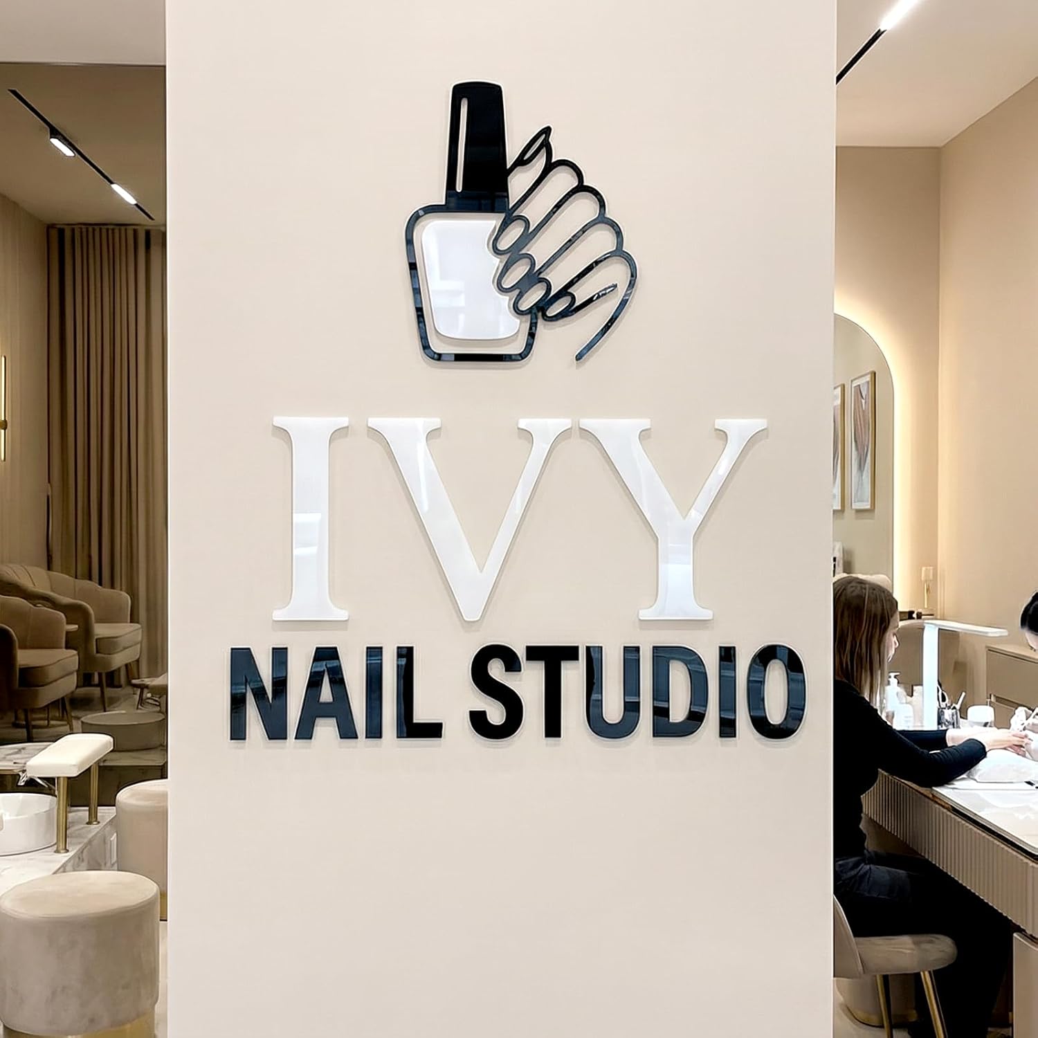 Large Custom Acrylic Sign, Personalized Business Logo Wall Acrylic Signs, Customized 3D Laser Cut Letter Signage for Salon Beauty Studio Office Storefront Company Business Home Decor