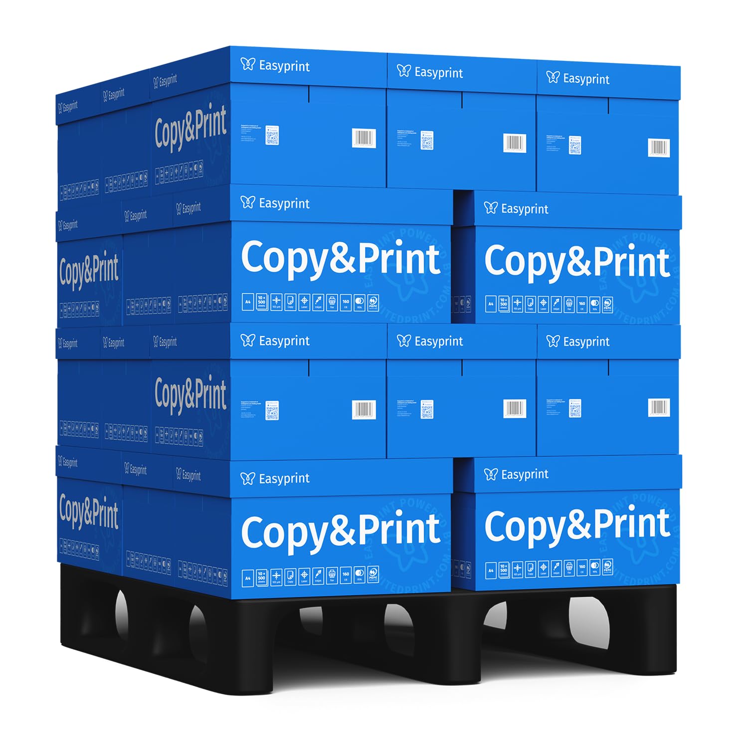 Easyprint Papel multiusos para impresora, Folios A4, 140.000 Hojas, 28 Paquetes de 5.000, Color blanco brillante CIE 160, PEFC