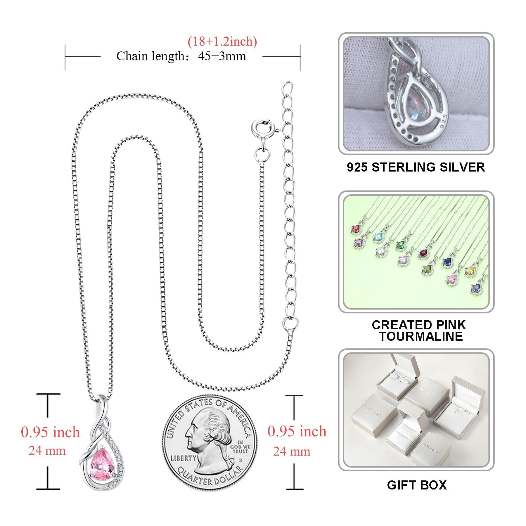 starchenie Collar Mujer Infinito Plata de Ley 925 con Zirconia Cúbica Piedra de Nacimiento Regalo para Mamá Novia