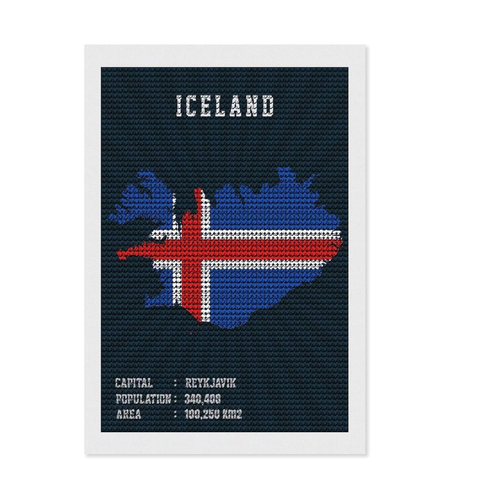 Junmoney Iceland Map Diamond Painting Set 8"x12", Printed Canvas, Finish and Display, Home Wall Decor, Gift Idea, Neat Printed Canvas