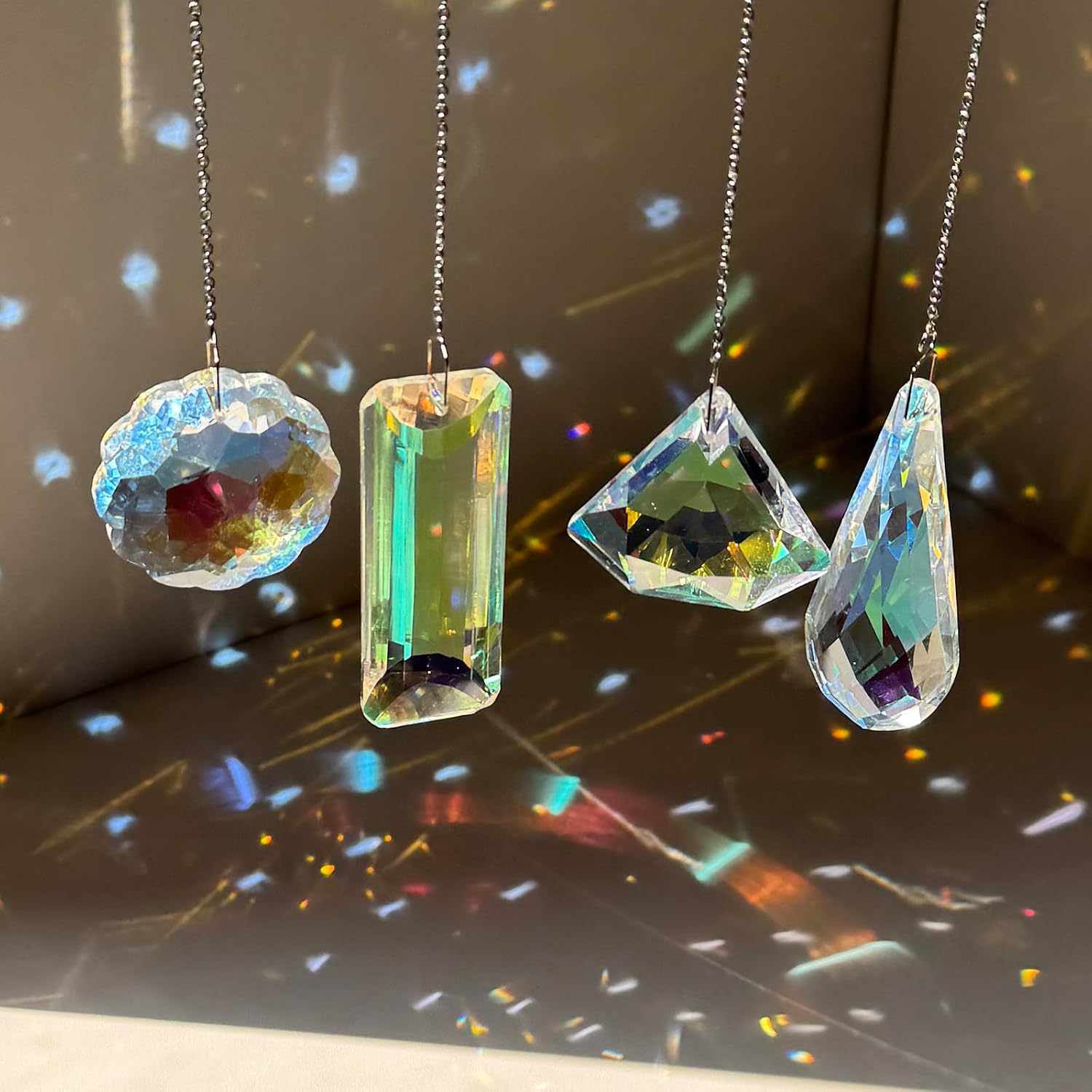 4PCS Crystal Sun Catcher Prisms,Hanging Suncatchers with Glass Prism,Rainbow Maker for Windows, Room, Garden Fantasy Aesthetic Home Decor
