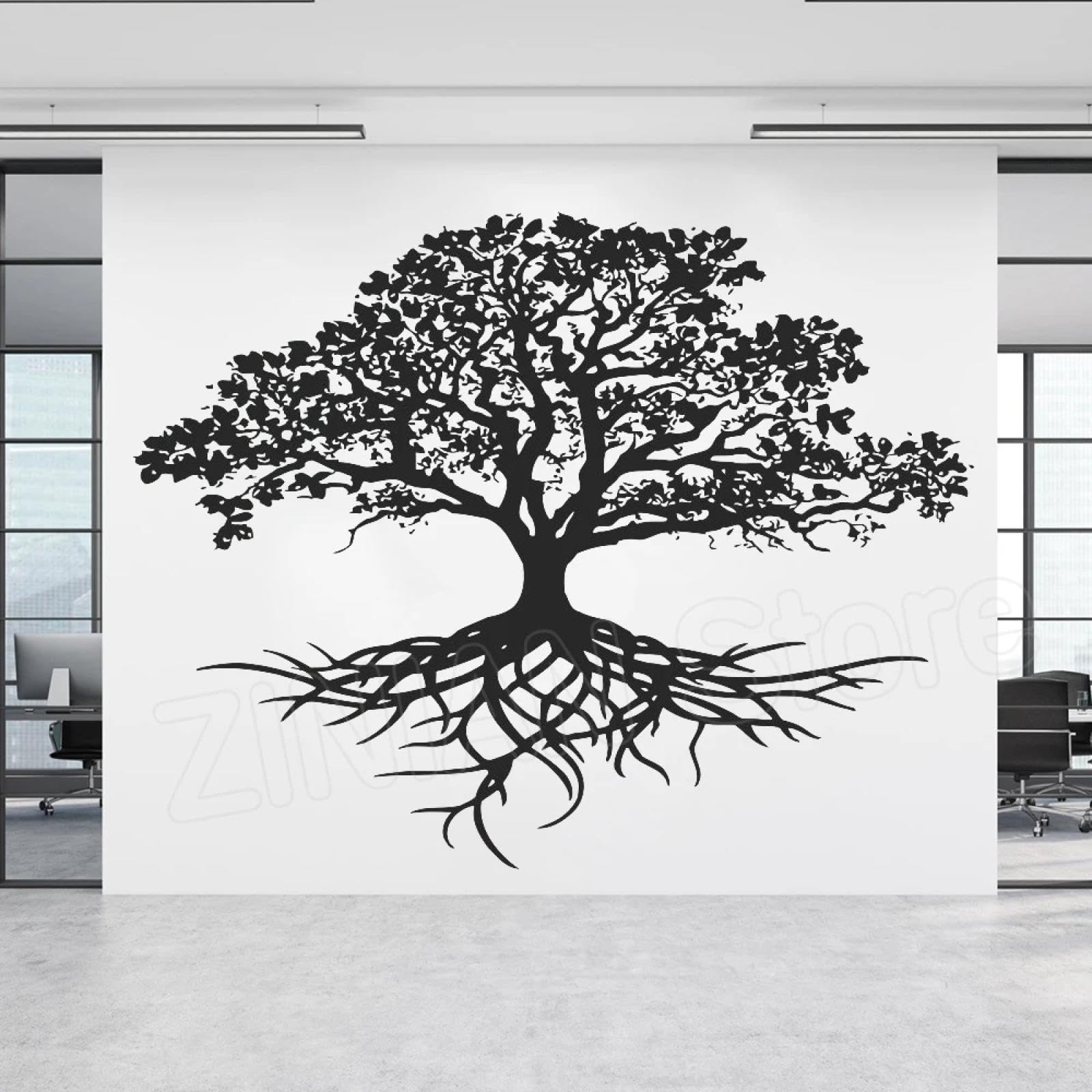 WEIMEIJIE Tree of Life Wall Stickers, Tribe Life Circle, Roots, Branches, Birds, Wall Stickers, Flowers, Living Room, Yoga Studio Decoration