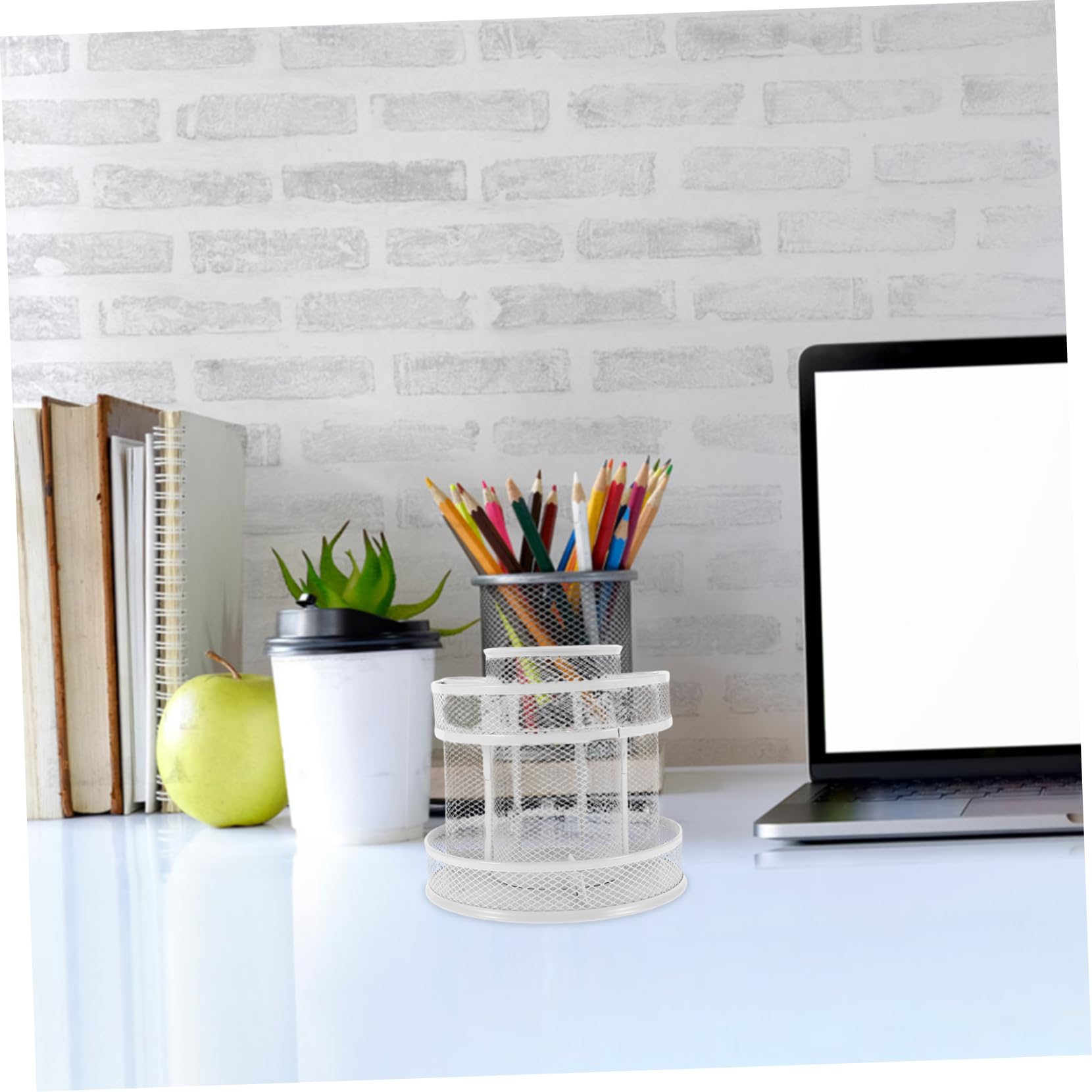 360grado Portapenne Girevole da Scrivania Gradi in Metallo Resistente Organizer per Cancelleria Design Due Strati e Visibilità Chiara Adatto per Ufficio e Casa