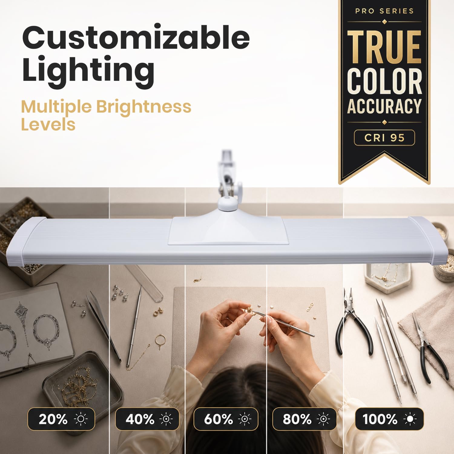 Neatfi Pro Series – Lampada da Lavoro LED Ultra da 3.500 Lumen, 45W Dimmerabile | Paralume Metallico Largo 66 cm | 5 Livelli di Luminosità e 3 Modalità di Luce (Bianco, Con CCT con Morsetto)