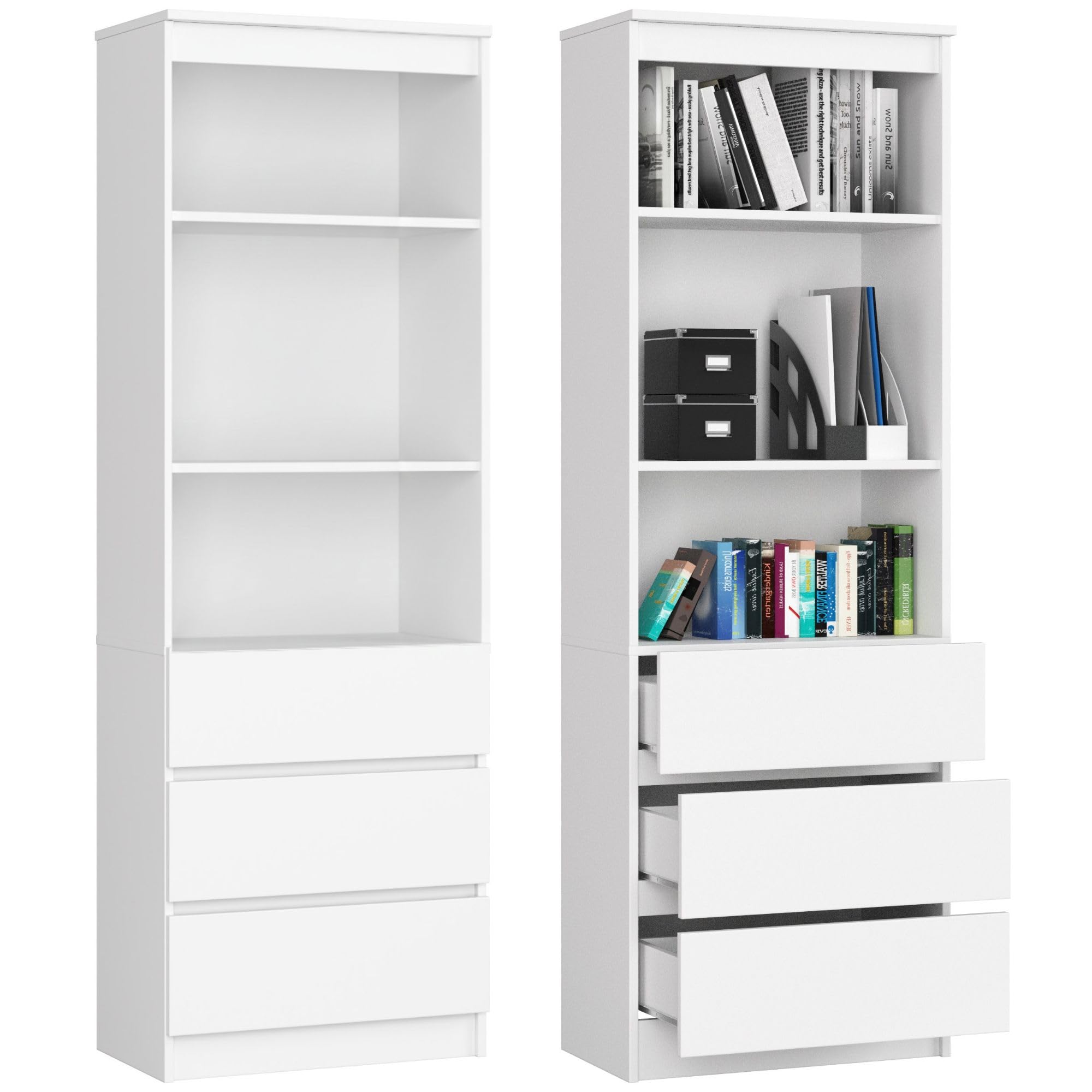 Home Collective Armoire à 3 tiroirs Blanc Largeur 60 cm Hauteur 180 cm