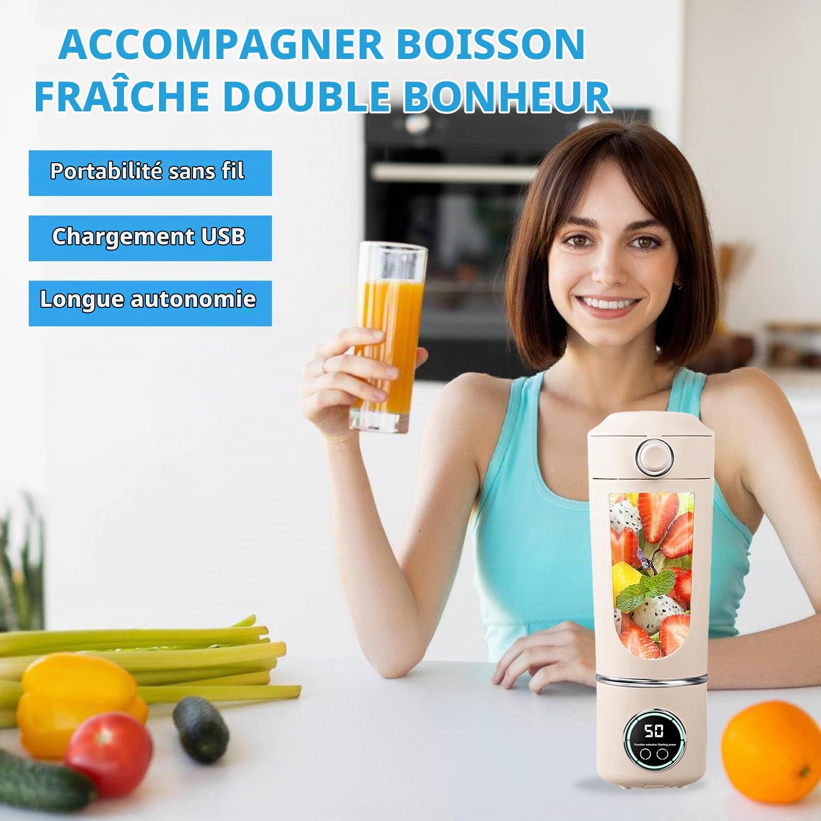 Tragbarer Mixer, Mini Standmixer, Portable Blender, 700ML Mini Blender, Wiederaufladbarer Typ-C, 12 Klingendesign Und Stroh, Für Familien, Camping, Sport, Küche, Fitnessstudio, Reisen