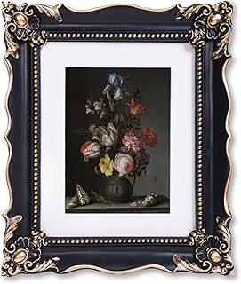 Saysmile 8x10 Vintage Picture Frame with Embossed Flower Design, Black Ornate Frame for 8x10 or 5x7 Pictures with White Ma...