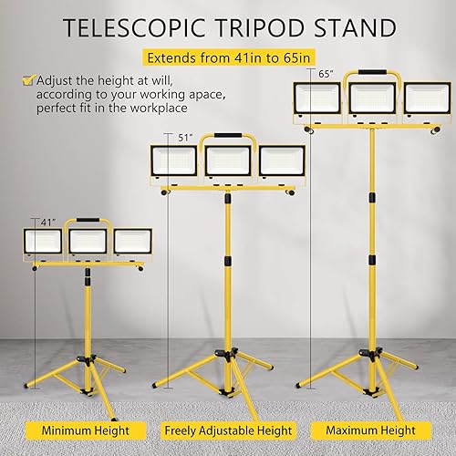 Miniatura 3 de Luces de trabajo de 25000 lúmenes con soporte, luz de trabajo LED de doble cabeza con USB y enchufe, luces portátiles impermeables con interruptor