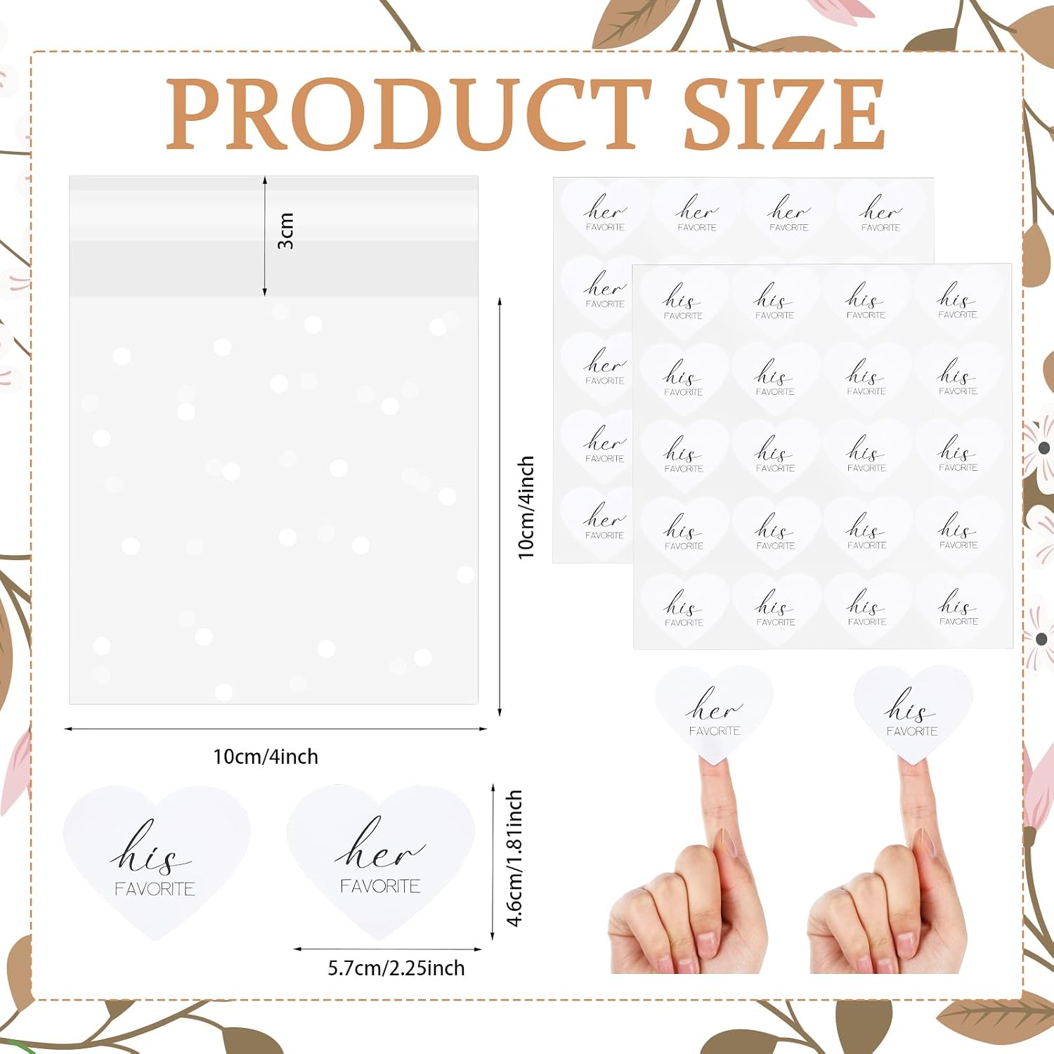 Yexiya 200 Set His Her Favorite Stickers and Candy Cellophane Bags with White Dots 4x4 Inches Wedding Favor Stickers That Seal Themselves for Wedding Favor Labels Guest Welcome Bag Stuffers Bulk