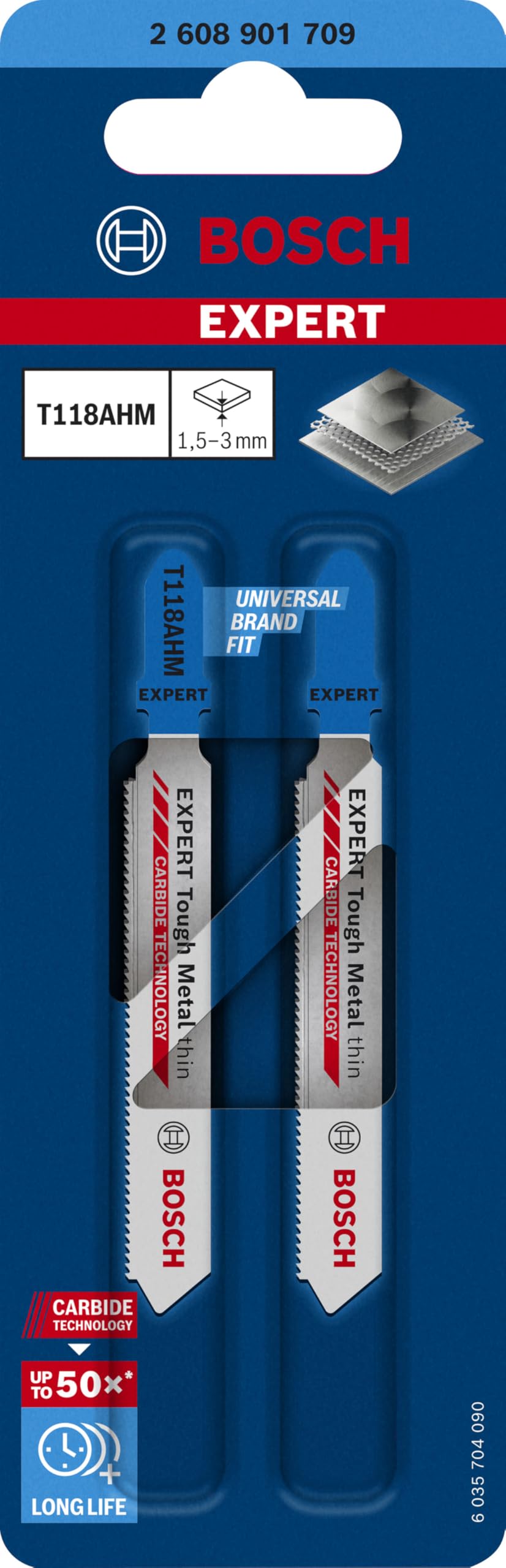 Bosch 2x Hoja de sierra de calar EXPERT Stainless Steel T118AHM (para Láminas de acero inoxidable, Láminas de acero inoxidable, Longitud 83 mm, Professional Accesorios Sierra de calar)