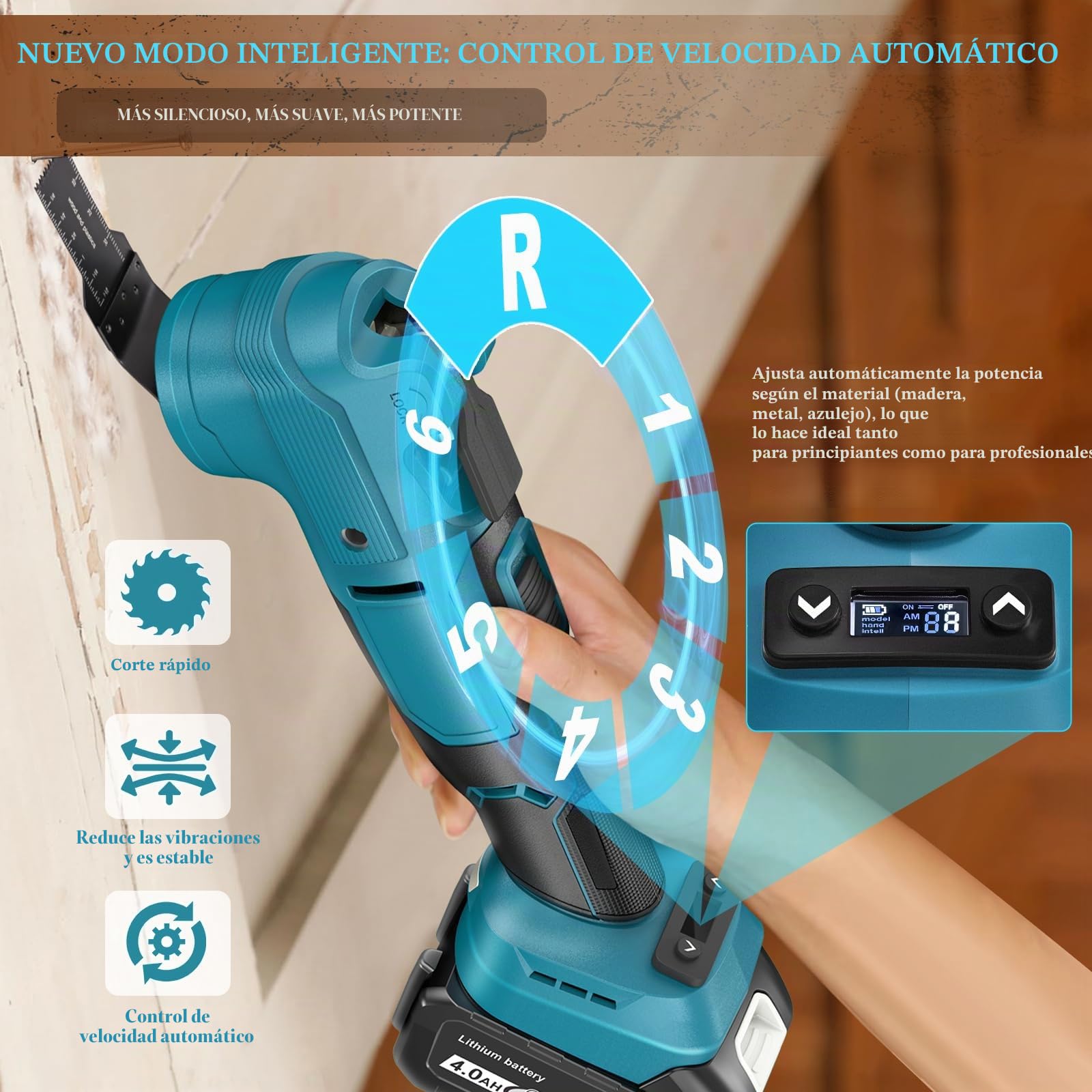 Yofuly Multiherramienta Oscilante Compatible con Baterías Makita de 18V, Herramienta Multifunción con 2 baterías de 4 Ah, Multitool 6 Velocidades Variables y Modo Automático, Baja Vibración