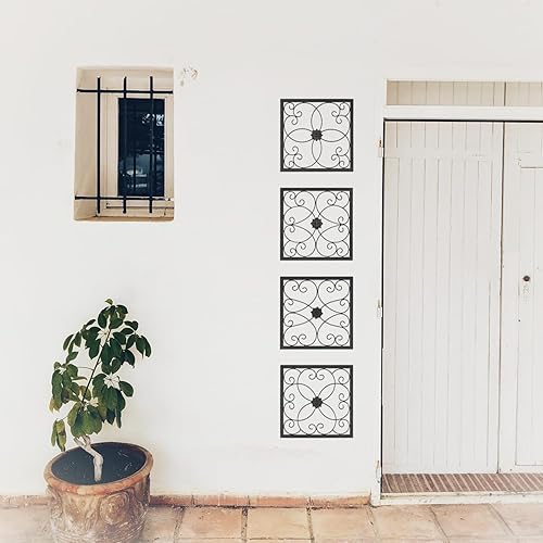 Miniatura 6 de Set of 4 Metal Wall Decor, Rustic Farmhouse Scroll Wall Art Sculpture, 100% Handmade Square Wall Hanging Decoration for Indoor Outdoor, Living Room