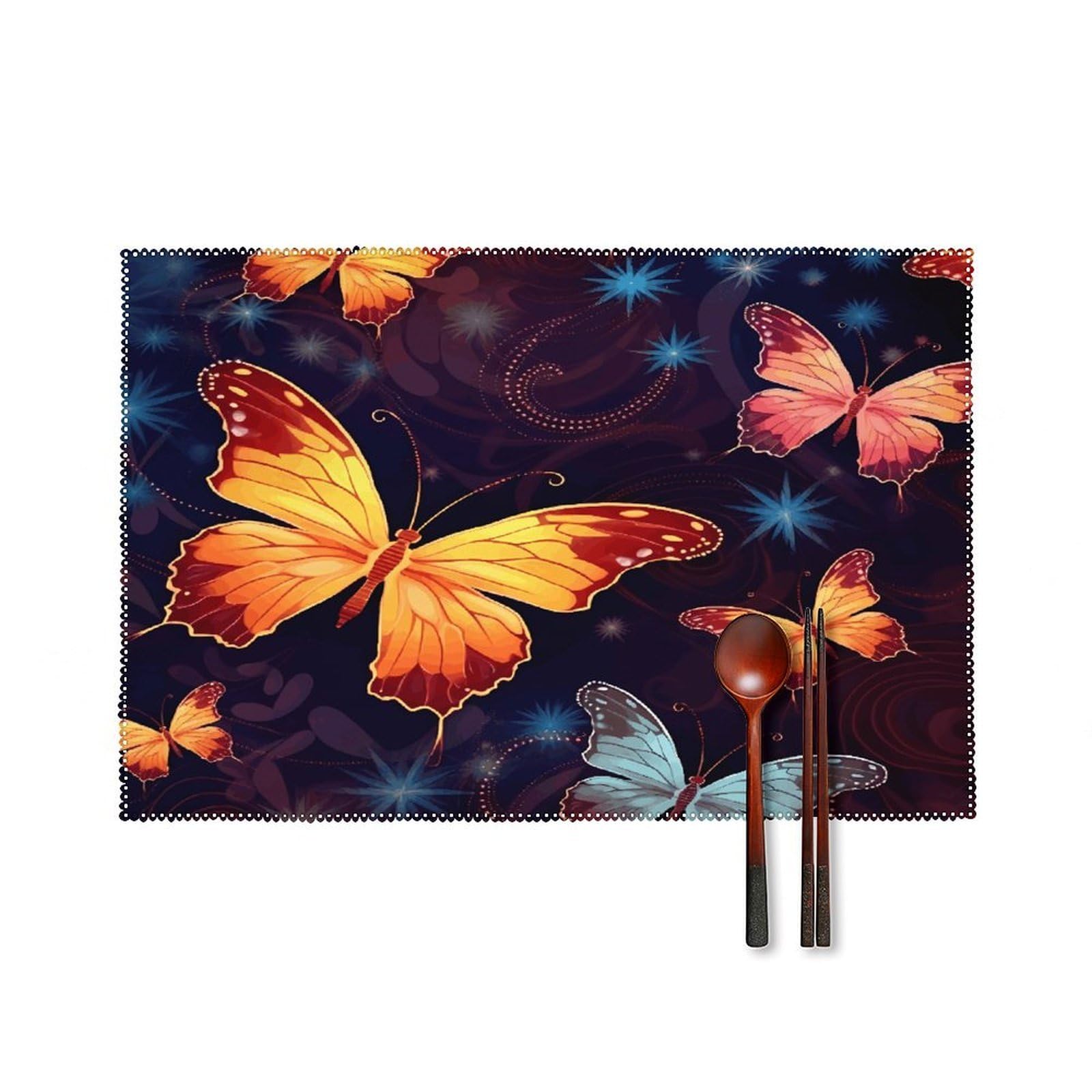 Butterfly Pattern Placemats Set of 4 Heat Resistant Non-Slip Place Mats for Dining Table Washable Placemat Wipeable Dining Table Mat Canvas Place Mats Dining Table Decor
