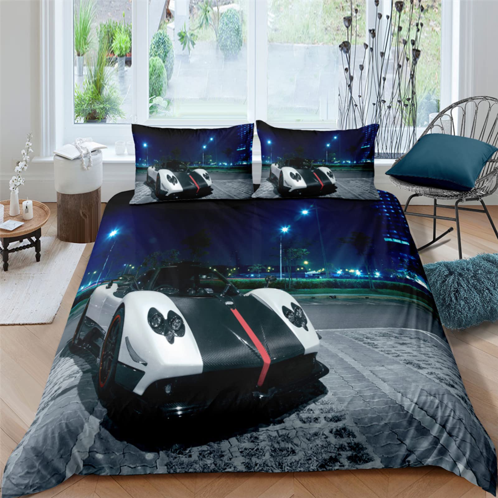 Housse de couette 240 x 260 cm style voiture bleue pour une chambre élégante