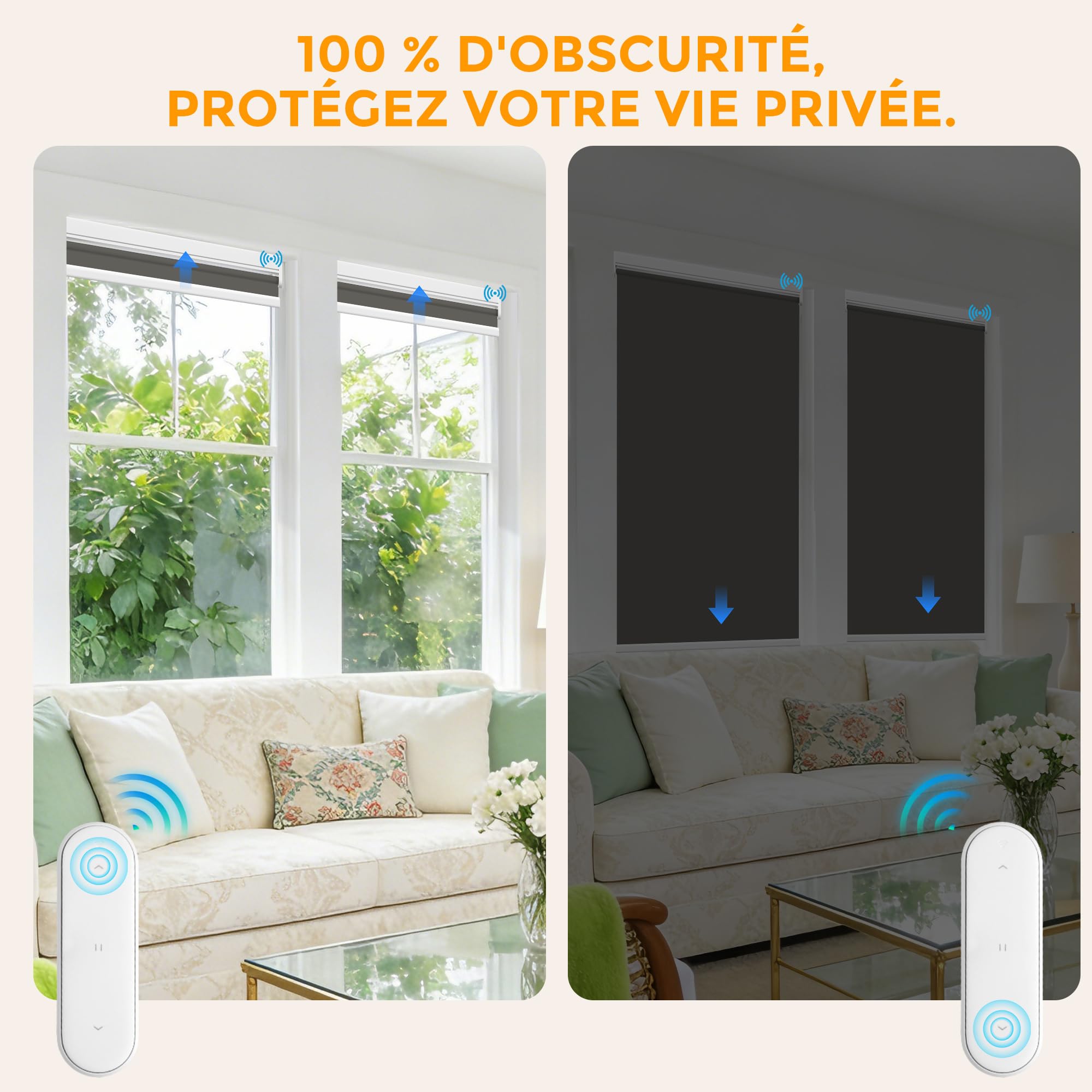 HOMEDEMO Stores Enrouleur Occultant Électriques M100, Moteur & Télécommande, avec ou sans Perçage, Rideau de Protection Solaire pour Fenêtres, 45 x 100 cm, Gris Foncé